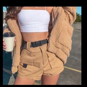 I.AM.GIA tan khaki mini Harper shorts with belt